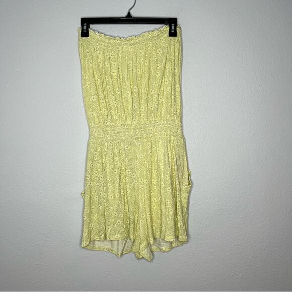 New BP Strapless Knit Romper Green Cream Myra Vine Floral Women's size XS - Picture 2 of 5